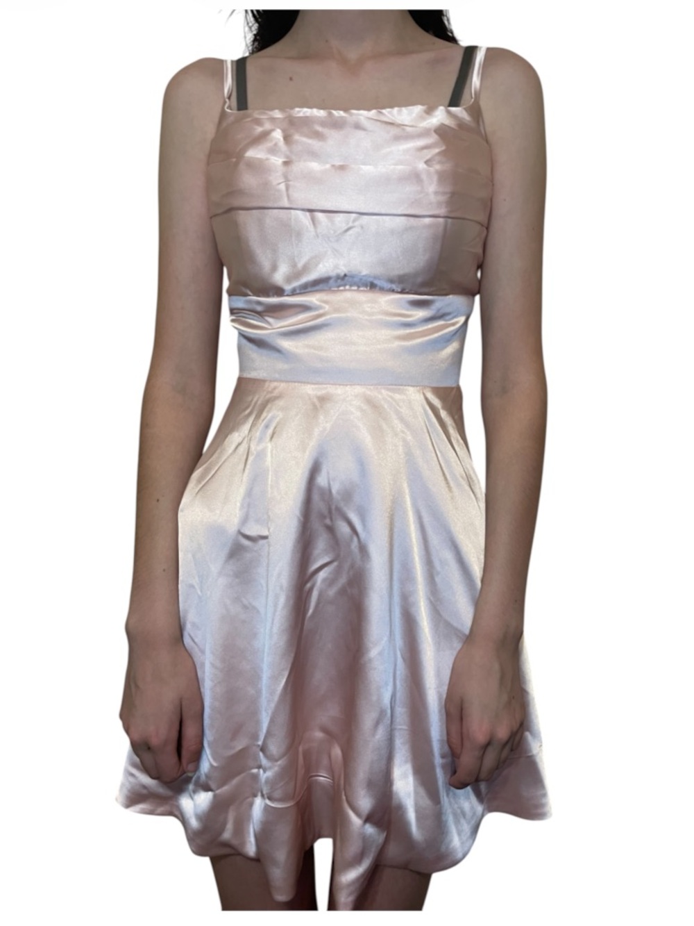 Blush Satin Mini Dress size 2 lace up back full lined structured fit XS